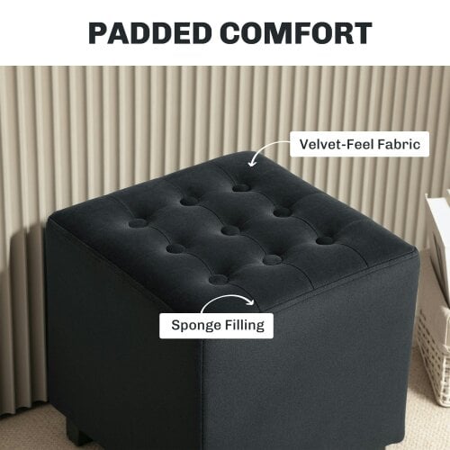 Wyld Haus Liviel Velvet Black Square Ottoman With Soft Upholstered Finish