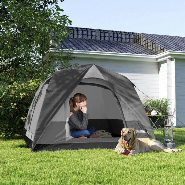Camping Tent, Easy Set Up 2-3 Man Tent with Sewn-in Groundsheet, 3000 mm Dome Tent w/ Mesh Windows, Dark Grey - Dark Grey