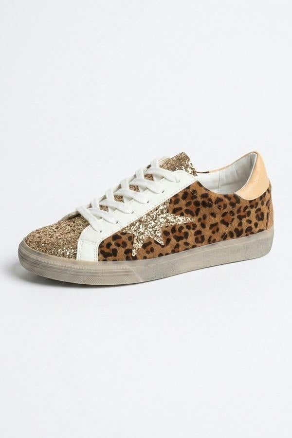 Tatum Glitter Star Detail Lace Up Trainers - Leopard
