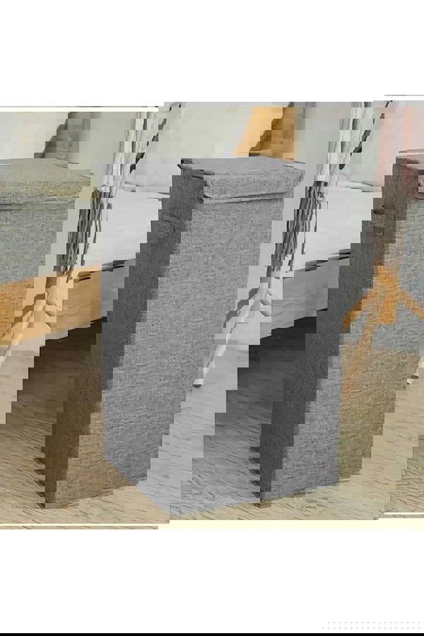 Living and Home 100L Cotton Laundry Baskets Foldable Waterproof Laundry Hamper with Lid 63cmH Home Laundry Baskets Laundry Grey