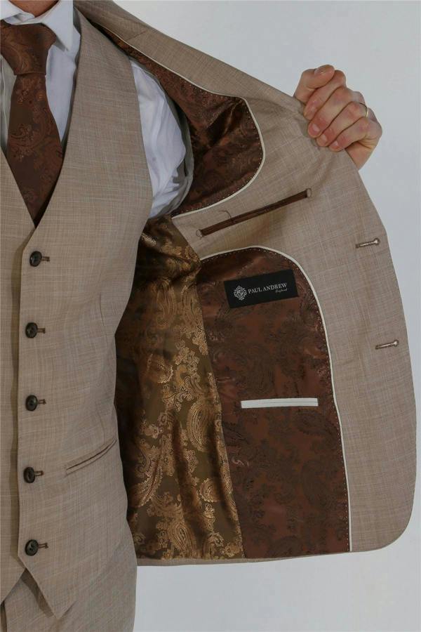 Infinity Leather Men's 3 Piece Beige Summer Wedding Tailored Fit Suit