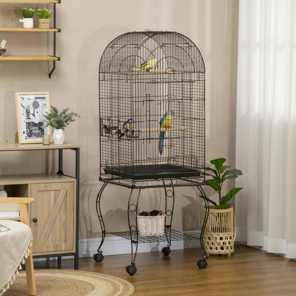 PawHut 1.53(m) Bird Cage, Parrot Finch Macaw Conure w/ Perch, Wheels, Stand