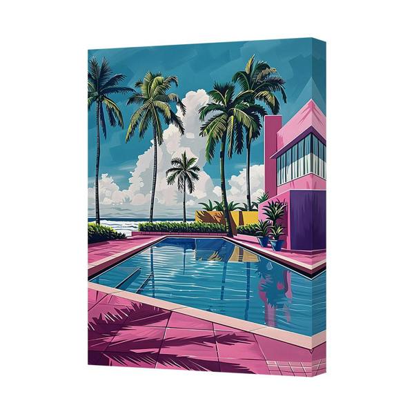 Benjamin Tate Design Vibrant Palm Tree Poolside Canvas Art Print Modern Home Decor