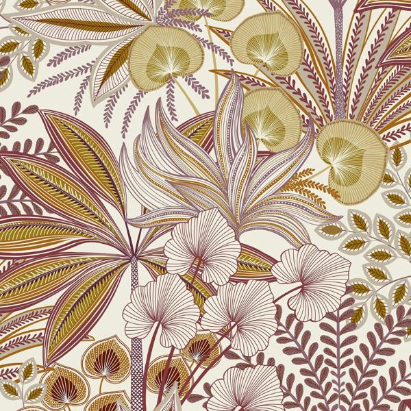 Grandeco Jody Retro Jungle Botanical Textured Wallpaper, Pink Orange
