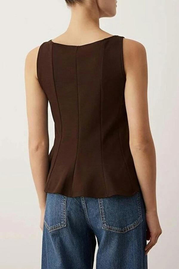 WOVCOR Peplum Boat Neck Stretch Knit Blouse