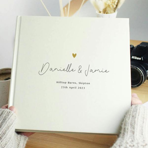 Personalised Gold Heart Couples Square Photo Album - alternative angle