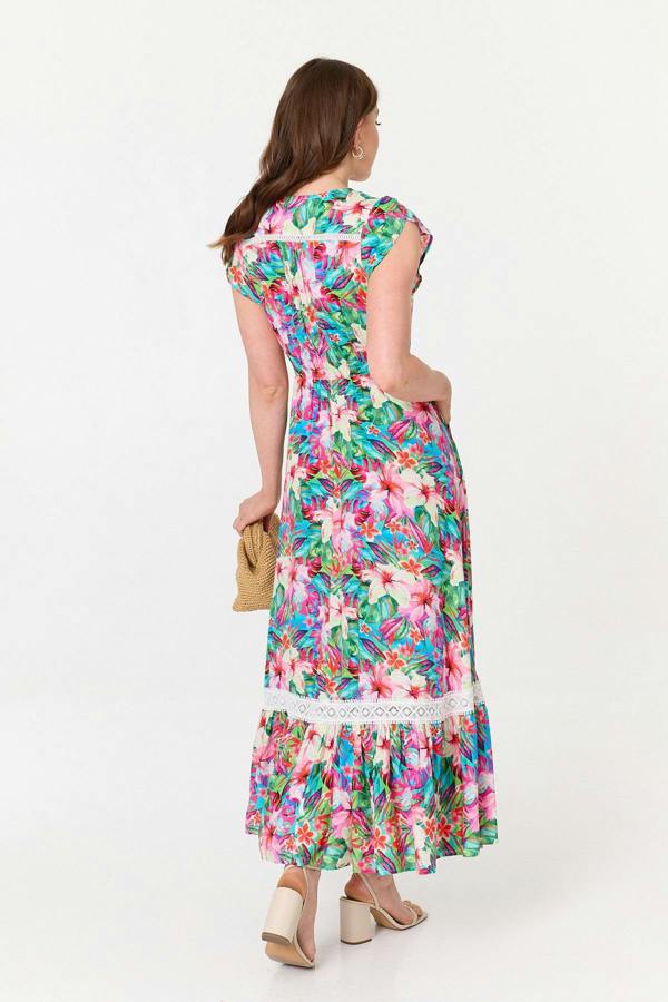 Izabel London Floral Cap Sleeve Buttoned Maxi Dress