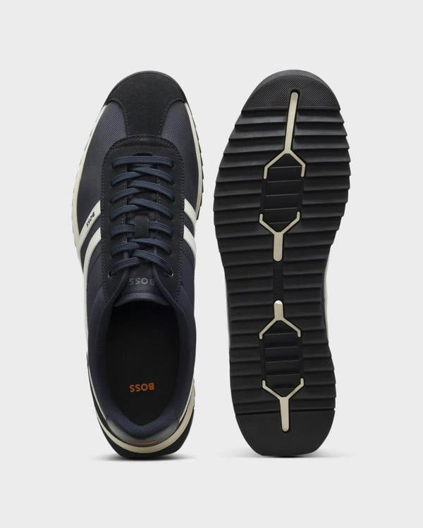 BOSS Orange Zayn Mens Low-Top Trainers with Faux-Leather Trims - Dark Blue 401 | CHO | Designer Mens Trainers