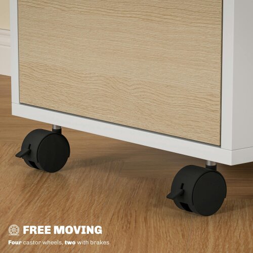 HOMCOM Modern 3-Drawer Locking File Cabinet Mobile Filing Cabinet Oak White