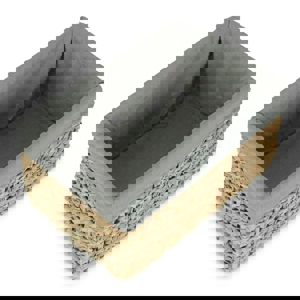 Thatch Grass Woven Storage Basket with Grey Cotton Lining