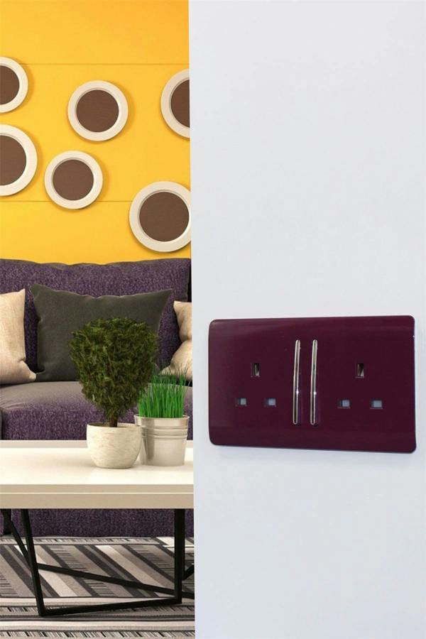Trendi Switch 2 Gang Long Switched Plug Socket in Plum Purple