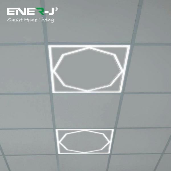 ENER-J 60x60cm LED Frame Panel Light with Hexagon Inner Lights - 40W, Cool White | Pack of 4 - 6500K