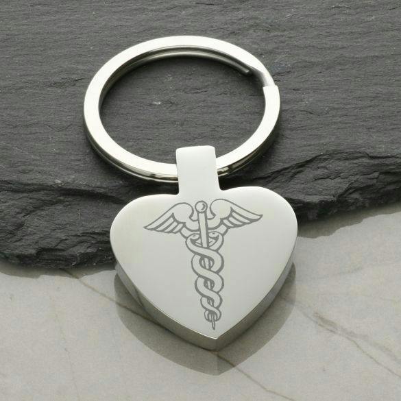 Christopher James of London Mirror Polished Heart Medic Aware Keyring With Engraving