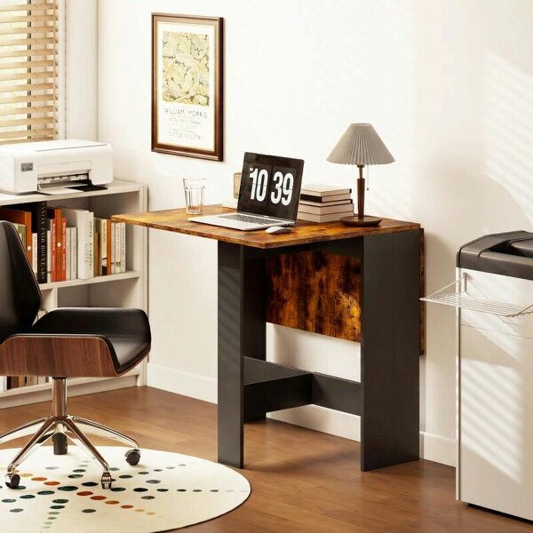 Folding Dining Table, Space-Saving Drop Leaf Kitchen Table for 4-6 People Rustic Brown