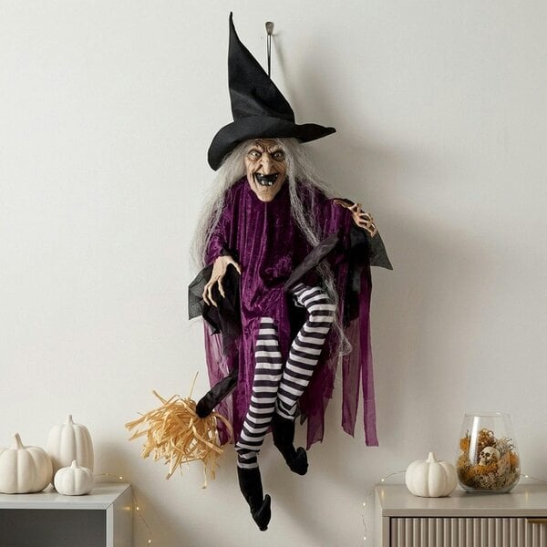 Garden Greatness Animated Cackling Hanging BroomWitch Decoration
