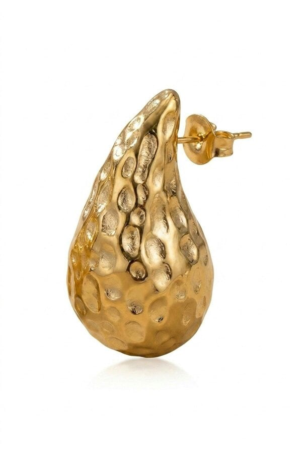 ARIIRA Marigold Hammered Gold Tone Teardrop Studs