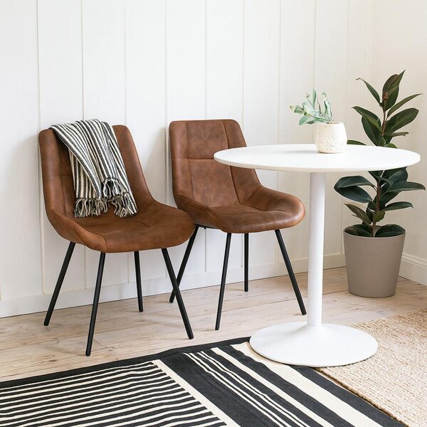 Wyld Haus Set of 2 Madrid Tan Upholstered Dining Chairs with Black Steel Legs
