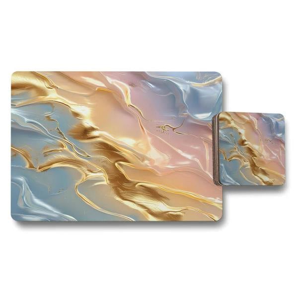 Benjamin Tate Design Placemat and Coaster Set in Abstract Marble Print Designer Artwork Limited Edition