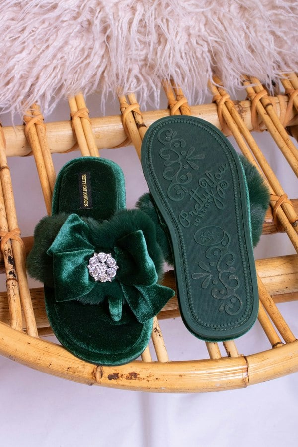 Pretty You London Women's Amelie Toe Post Slippers in Green