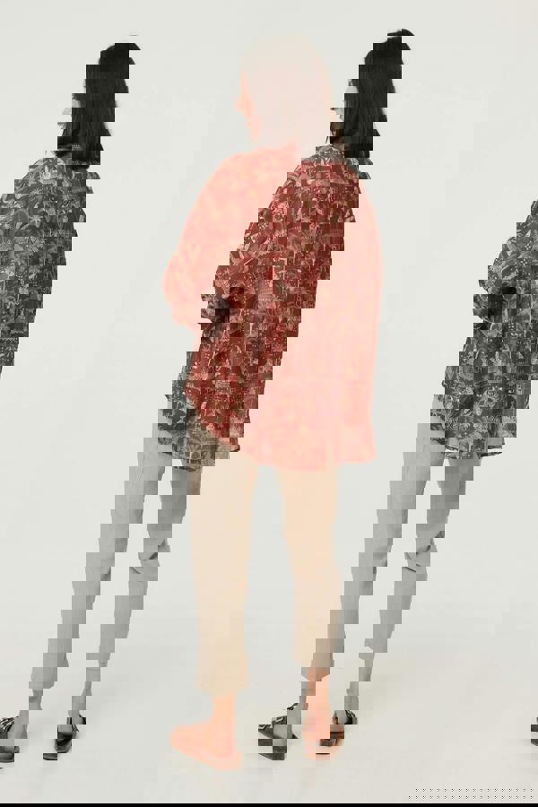 Rust | Printed 3/4 Sleeve Semi Sheer Blouse