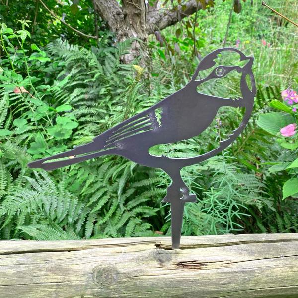 Ferncrest Trading Steel Blue Tit Bird Silhouette Garden Stake Ornament