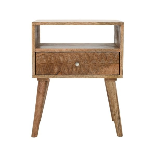 IH Design Zenon Light Mango Wood Bedside Table with 1 Drawer & Open Slot