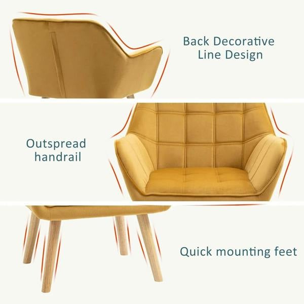 Yellow accent chair with decorative back line design and quick-mounting feet