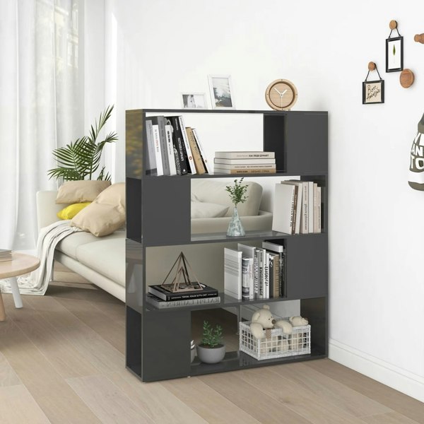 Berkfield Book Cabinet Room Divider High Gloss Grey 100x24x124 cm