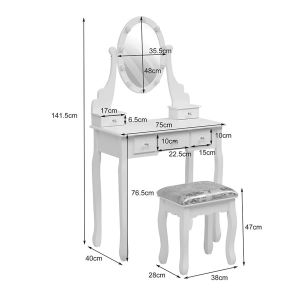 141.5cm H Lighted Makeup Vanity Desk with Mirror and Stool Dressing Tables Living and Home