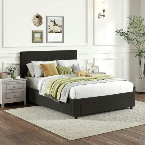 Wyld Haus Mora 4FT6 Double Ottoman Bed Frame with Front Divan Drawer Storage Black