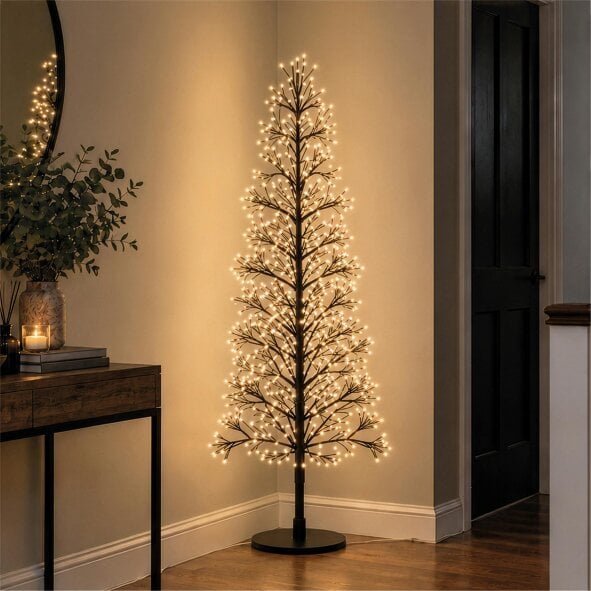 Scotts of Stow Xmas Haus Pre Lit Firework Tree with Warm Light LEDs with Timer
