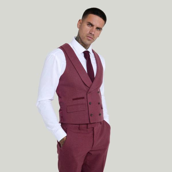 Harry Brown London Eton Wool Tweed Three Piece Slim Fit Suit in Winter Berry