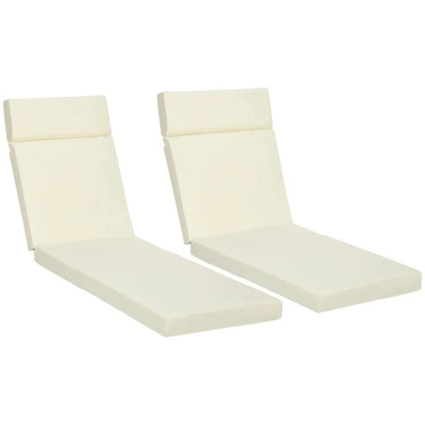Set of 2 cream white sun lounger cushions with backrest and tie straps