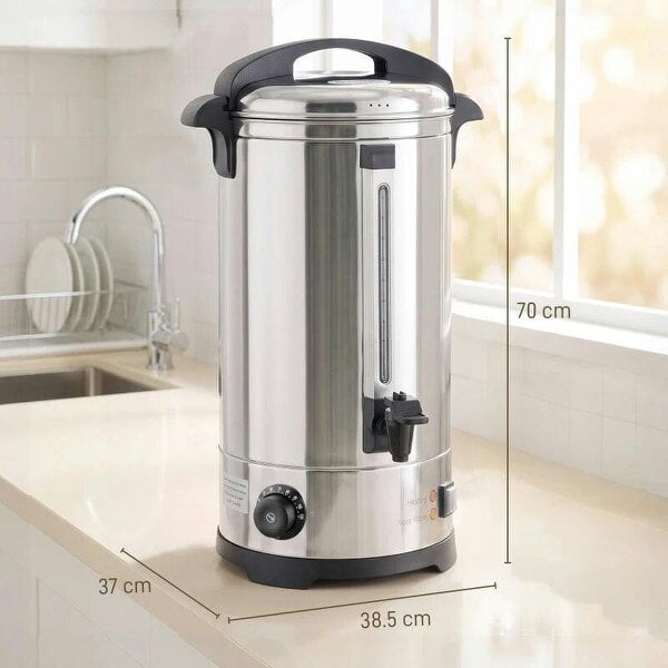 26L Catering Urn, 2500W Stainless Steel Hot Water Boiler Dispenser with Thermostat, Keep Warm Function and Easy Pour Tap