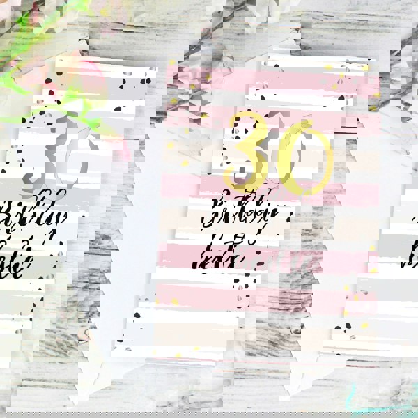 Personalised Memento Company Personalised Gold and Pink Stripe Birthday Card