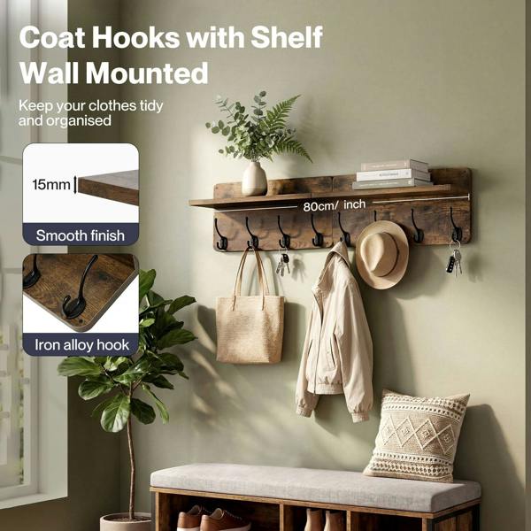 Levede Wall Coat Rack 2 PCS 8 Hooks Wall Mounted Heavy Duty Wooden Organiser