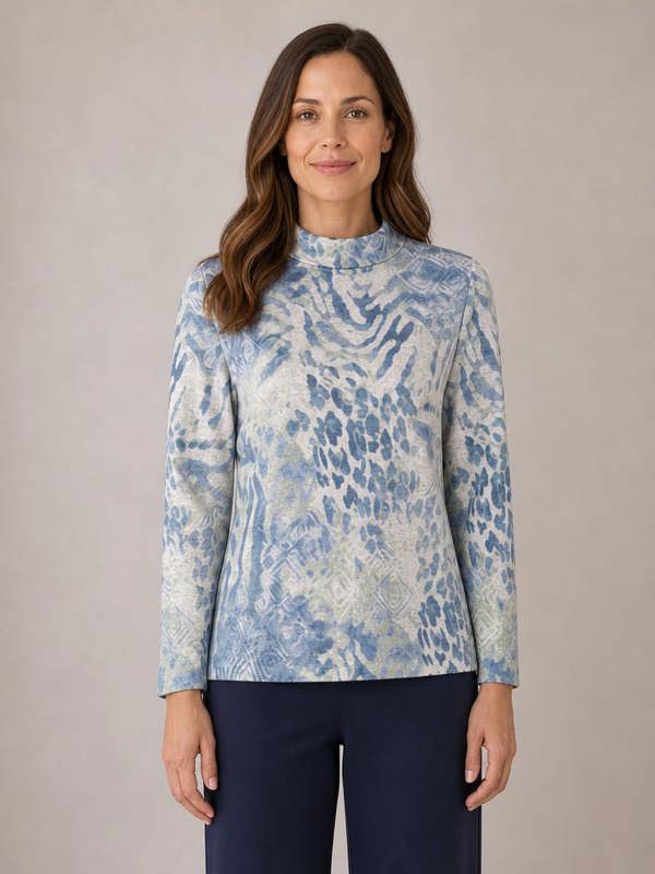TIGI Abstract Print Roll-neck Top.