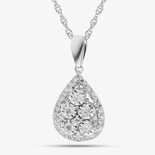 T. H. Baker Sterling Silver Certified Lab Grown 0.25ct Diamond Pear Shape Cluster Pendant Necklace LGP40247-25