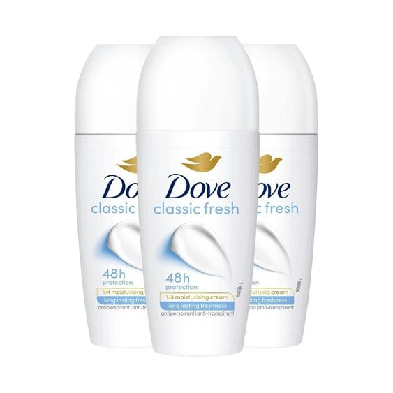 Dove Classic Fresh Roll On Anti-Perspirant Long Lasting Fragrance 48H, 3x50ml