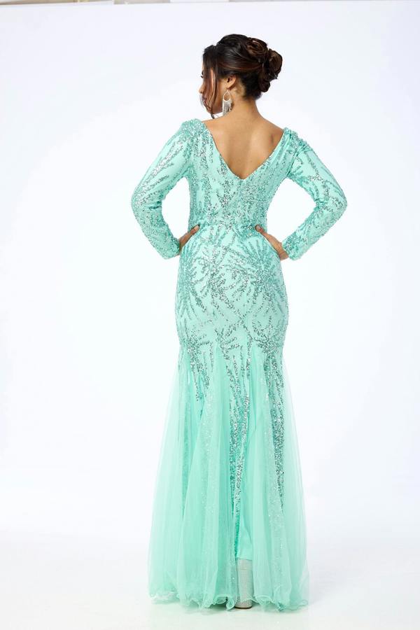 LuvForever Eliza - Mint Long Sleeve Sequin Maxi Dress