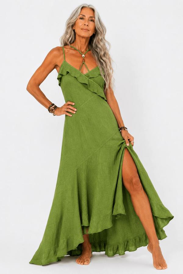 Claudio Lugli Sleeveless Linen Slit Midi Dress — women's summer linen dress