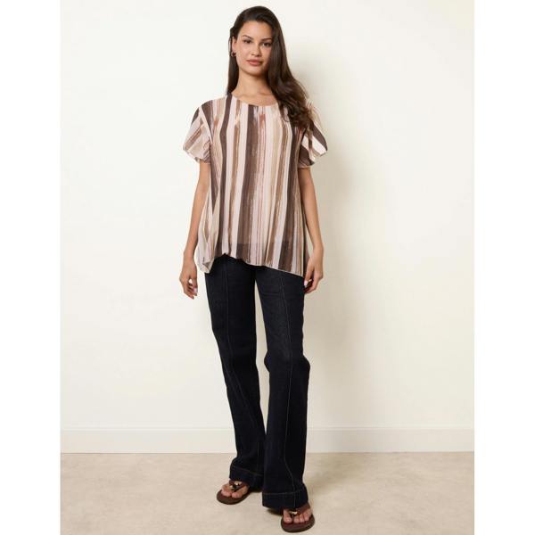 Blue Vanilla Short Sleeve Pleated Paint Top