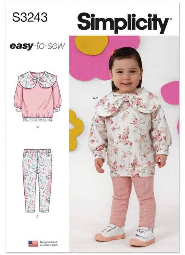 Simplicity Sewing Pattern 3243, Tops, Leggings for Baby, Kids, A (1/2-1-2-3-4) - Easy