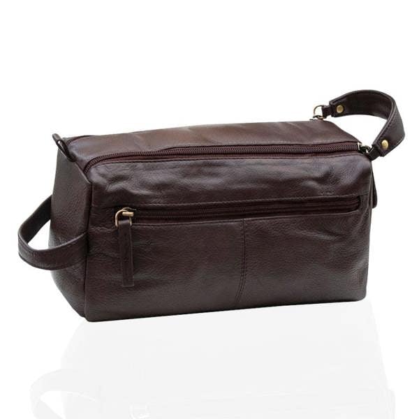 Front view of Brown Leather wash bag
