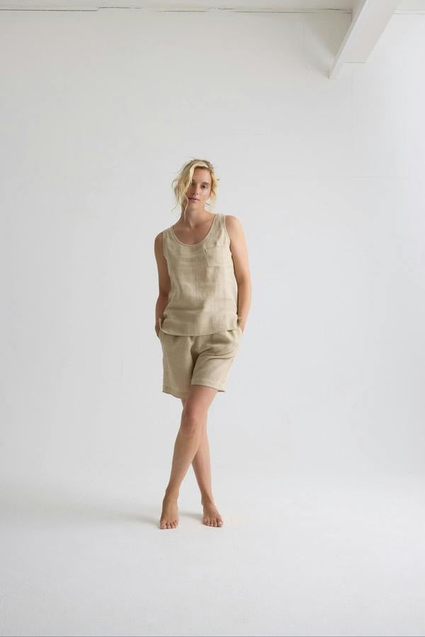 Pretty You London Relaxed Linen Shorts In Summer Sand