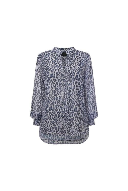 James Lakeland Blue Leopard Print Blouse
