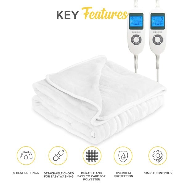 MONHOUSE Fleece Electric Heated Under Blanket - Controller & 9 Heat Settings