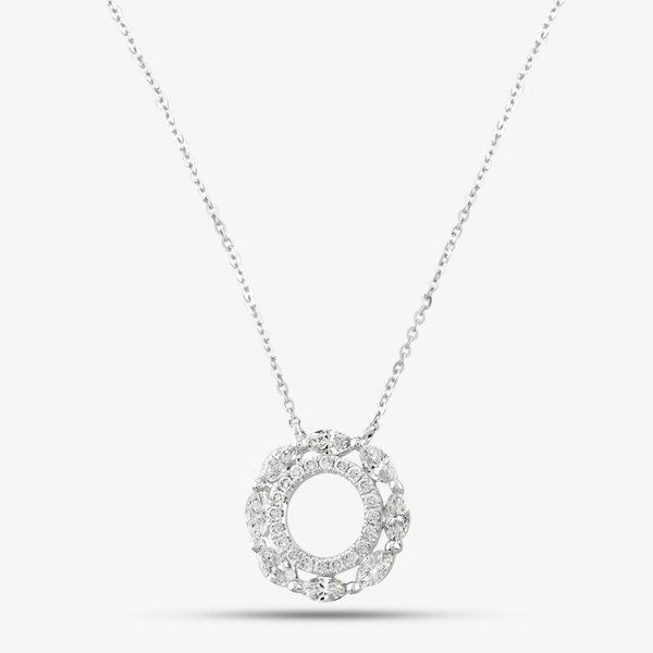 T. H. Baker 18ct White Gold 0.66ct Marquise & Brilliant Cut Diamond Circle Pendant Necklace P38157GW18DD