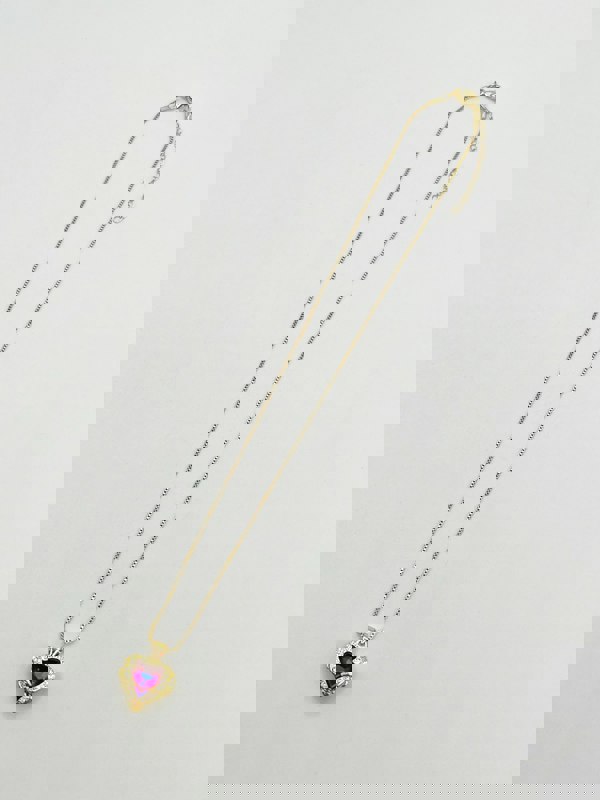 SVNX Pink Stone Heart Necklace In a Diamante Setting