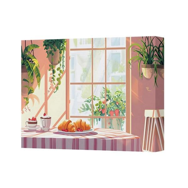 Benjamin Tate Design Sunlit Breakfast Table With Croissants And Greenery Canvas Wall Art